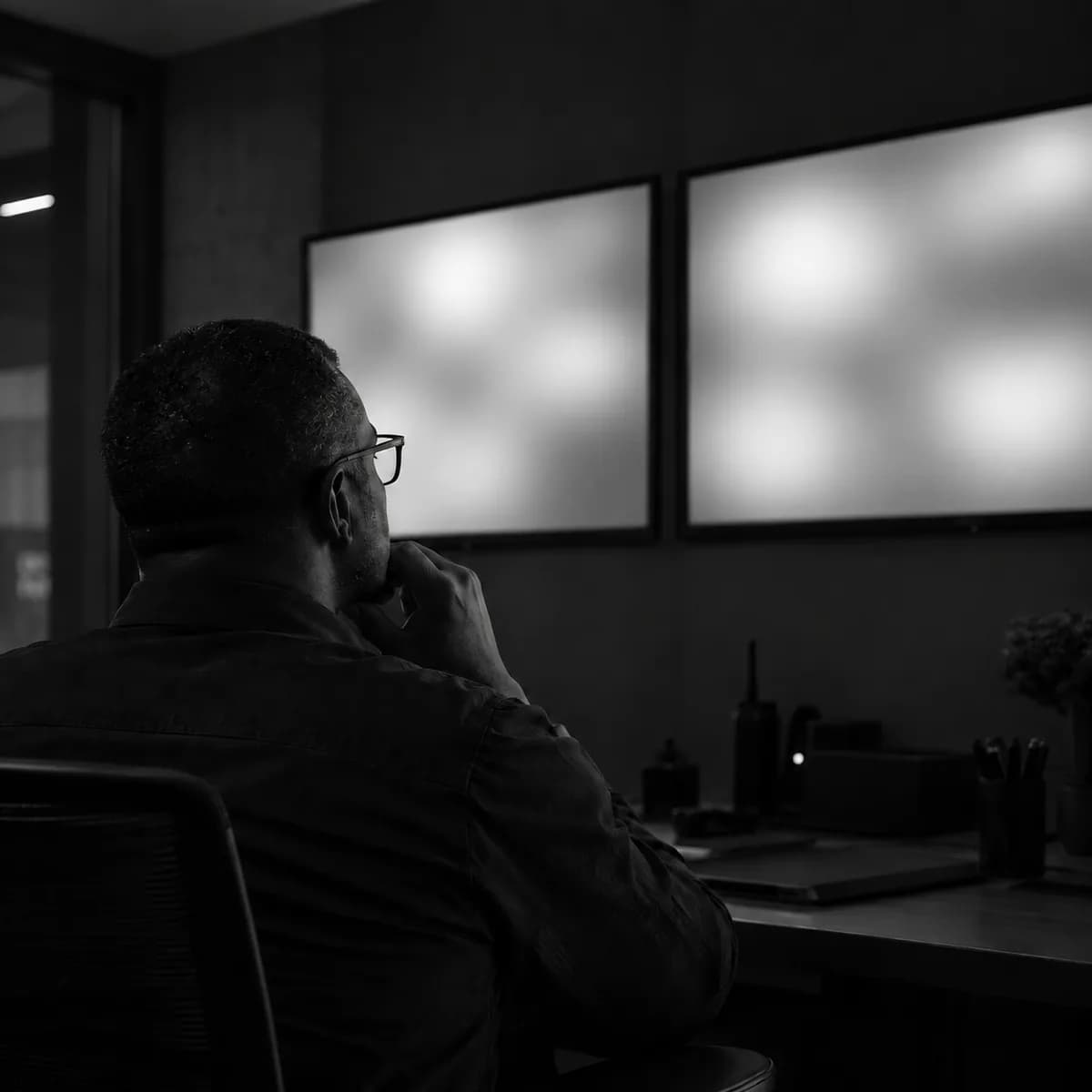 An analyst watching screens in a monitoring room.